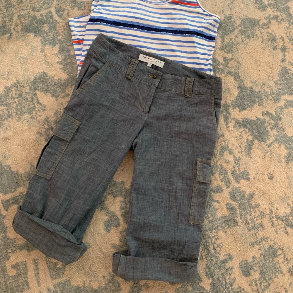 Trina Turk Chambray Clamdiggers Cropped Capris 0